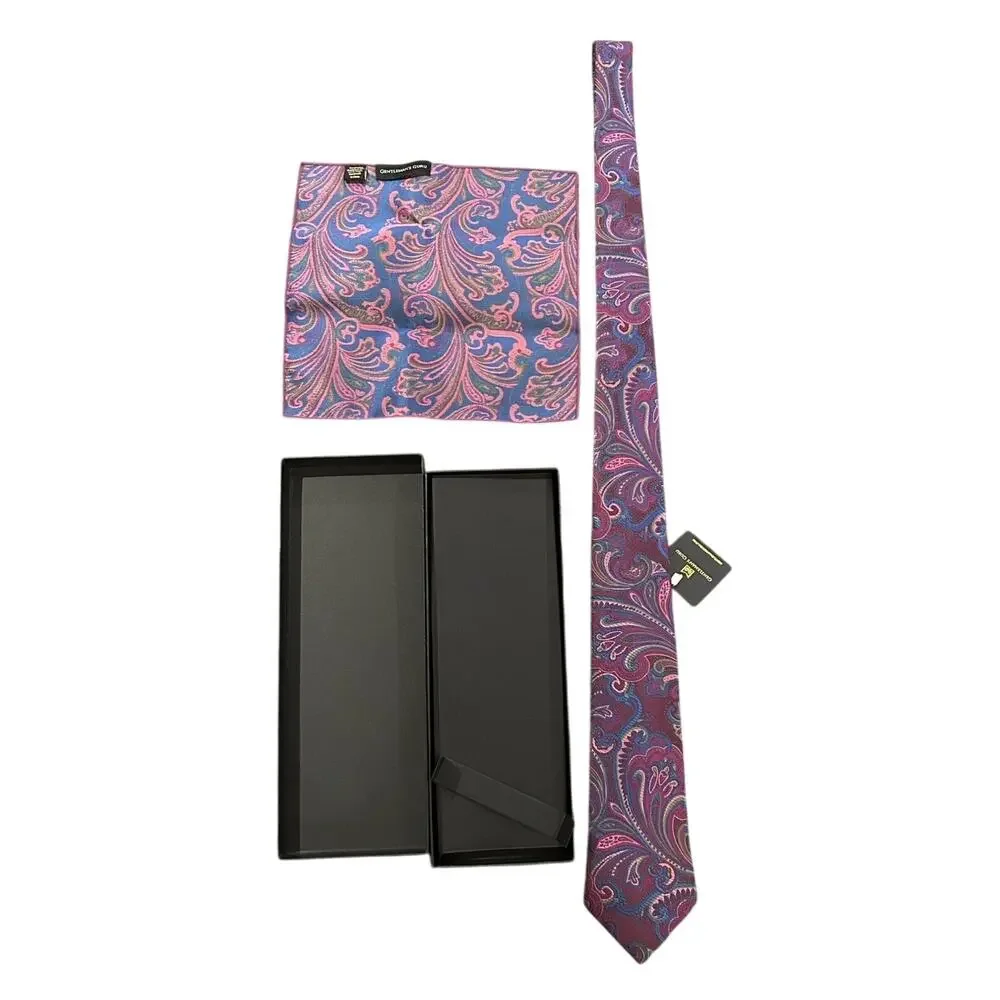 Gentleman's Guru Necktie and Pocket Square Paisley Set NIB